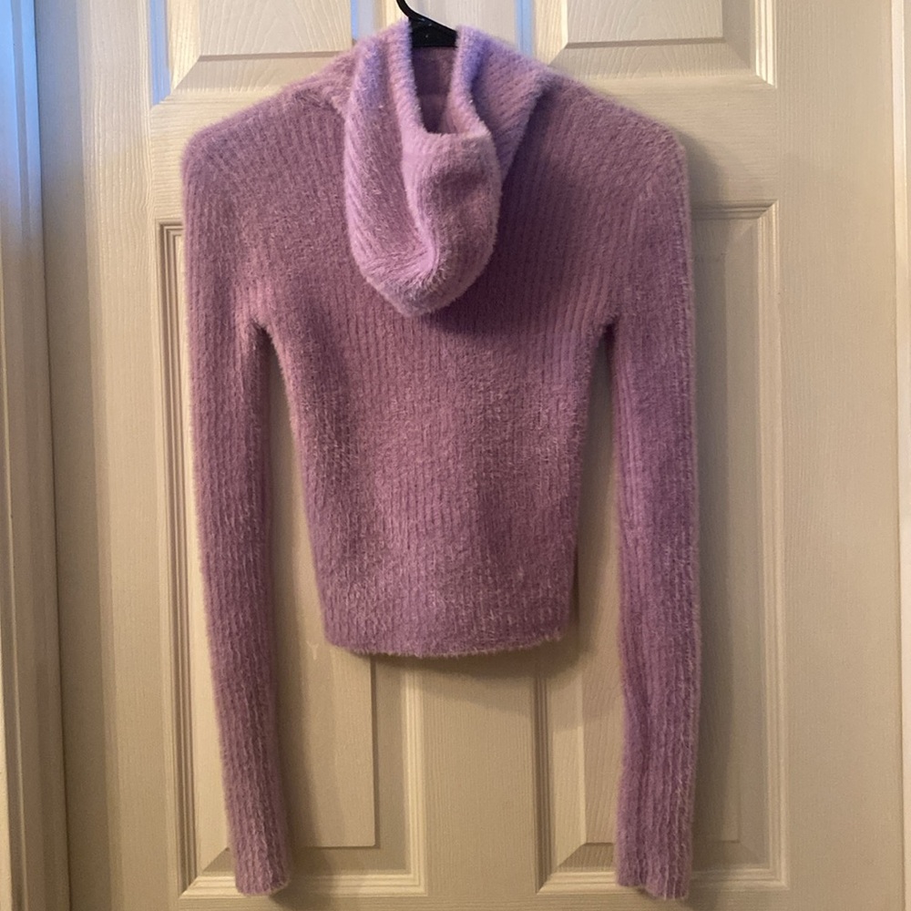 Zara Purple Pastel Soft Knit Fuzzy Hoodie Sweater Cropped Top - Picture 8 of 15